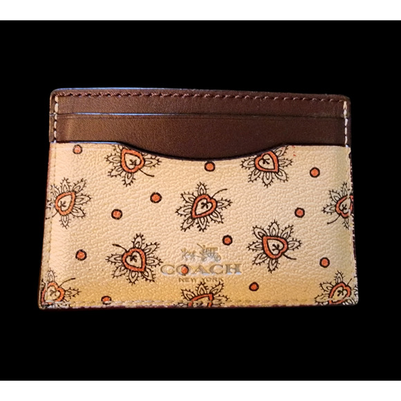 Coach cream and brown Paisley print leather slim card wallet - Picture 1 of 10